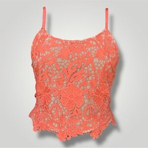 Alice + Olivia Coral Pink Floral Lace Camisole Top